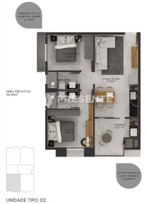 Sala Comercial com 2 Quartos à venda, 56m² no Costa e Silva, Joinville