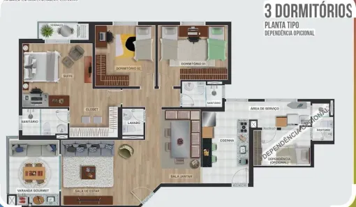 Apartamento com 3 Quartos à venda, 125m² no Jardim Santa Bárbara, Embu das Artes