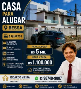Casa com 4 Quartos para venda ou aluguel, 360m² no Bessa, João Pessoa