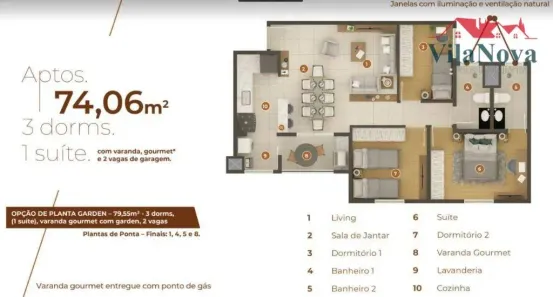 Apartamento com 3 Quartos à venda, 74m² no Jardim Santiago, Indaiatuba