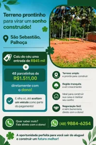 Lote/Terreno à venda, 165m² no São Sebastião, Palhoça