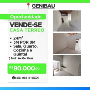 Casa com 1 Quarto à venda, 24m² no Genibaú, Fortaleza