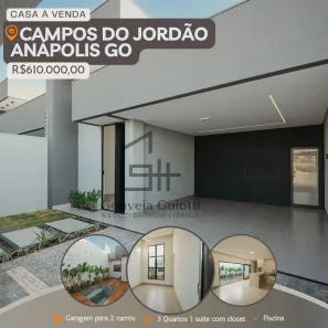 Casa com 3 Quartos à venda, 135m² no Residencial Campos do Jordão, Anápolis