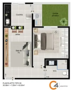 Apartamento com 1 Quarto à venda, 43m² no Bonfim Paulista, Ribeirão Preto