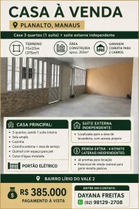 Casa com 3 Quartos à venda, 350m² no Lírio do Vale, Manaus
