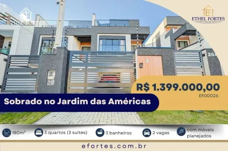 Sobrado com 3 Quartos à venda, 180m² no Jardim das Américas, Curitiba