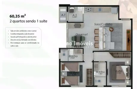 Apartamento com 2 Quartos à venda, 60m² no Laranjeiras, Uberlândia