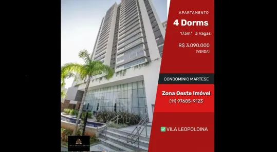 Apartamento com 4 Quartos à venda, 173m² no Vila Leopoldina, São Paulo