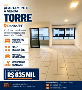 Apartamento com 3 Quartos à venda, 90m² no Torre, Recife