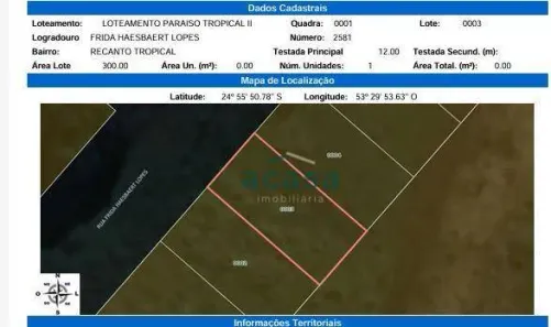 Lote/Terreno à venda, 300m² no Recanto Tropical, Cascavel