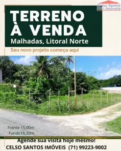 Lote/Terreno à venda, 500m² no Malhadas, Mata de São João