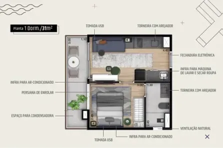 Apartamento com 1 Quarto à venda, 31m² no Pinheiros, São Paulo