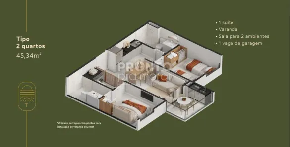 Apartamento com 2 Quartos à venda, 45m² no Tamandaré, Tamandaré