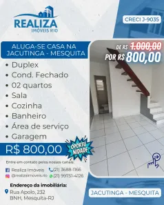 Casa de Condomínio com 2 Quartos para alugar, 100m² no Jacutinga, Mesquita