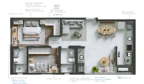 Apartamento com 2 Quartos à venda, 63m² no Jardim das Colinas, São José dos Campos