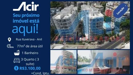 Apartamento com 3 Quartos para alugar, 76m² no Anil, Rio de Janeiro