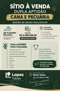 Fazenda/Sítio com 3 Quartos à venda, 701800m² no Centro, Neves Paulista