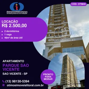 Apartamento com 2 Quartos para alugar, 46m² no Parque São Vicente, São Vicente