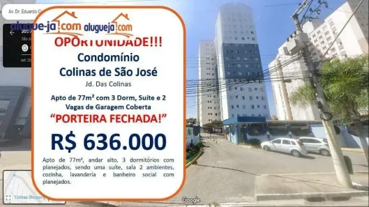 Apartamento com 3 Quartos à venda, 77m² no Jardim das Colinas, São José dos Campos