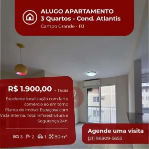 Apartamento com 3 Quartos para alugar, 80m² no Campo Grande, Rio de Janeiro