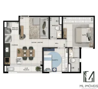 Apartamento com 2 Quartos à venda, 58m² no Setor Bueno, Goiânia