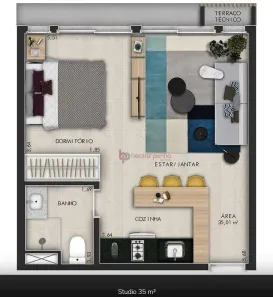 Apartamento com 1 Quarto à venda, 35m² no Jardim Panorama, São José do Rio Preto