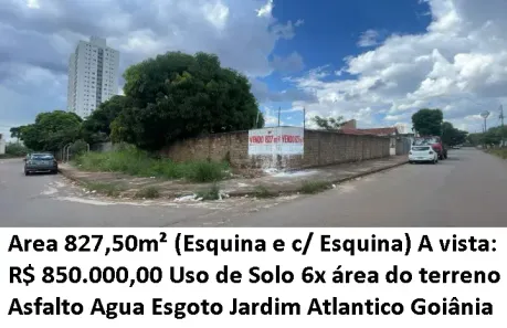 Lote/Terreno à venda, 827m² no Jardim Atlântico, Goiânia