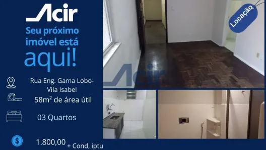 Apartamento com 3 Quartos para alugar, 58m² no Vila Isabel, Rio de Janeiro