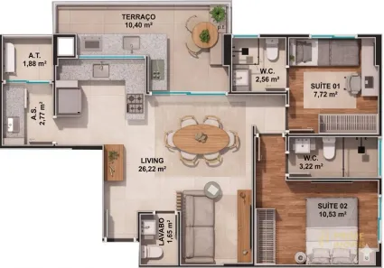Apartamento com 2 Quartos à venda, 76m² no Mirim, Praia Grande