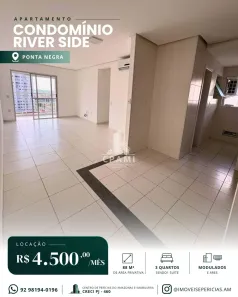 Apartamento com 3 Quartos para alugar, 88m² no Ponta Negra, Manaus