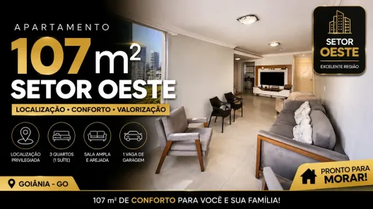 Apartamento com 3 Quartos à venda, 107m² no Setor Oeste, Goiânia