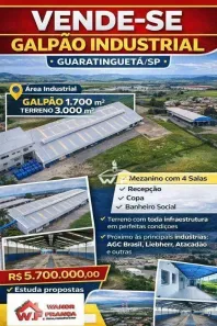 Galpão/Depósito/Armazém à venda, 1700m² no Chácaras Santa Maria I, Guaratinguetá