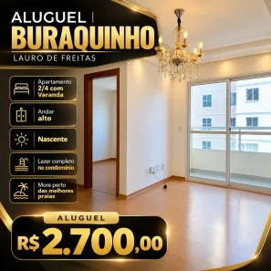 Apartamento com 2 Quartos para alugar, 55m² no Buraquinho, Lauro de Freitas