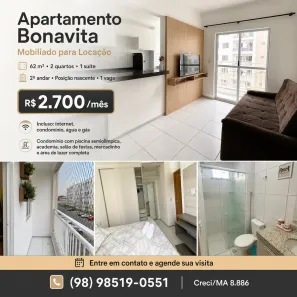 Apartamento com 2 Quartos para alugar, 62m² no Araçagy, São José de Ribamar