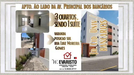 Apartamento com 3 Quartos para alugar, 87m² no Jardim Cidade Universitária, João Pessoa