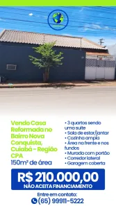 Casa com 3 Quartos à venda, 150m² no Nova Conquista, Cuiabá