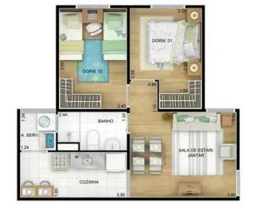 Apartamento com 2 Quartos para alugar, 46m² no Jardim São Luiz, Jandira