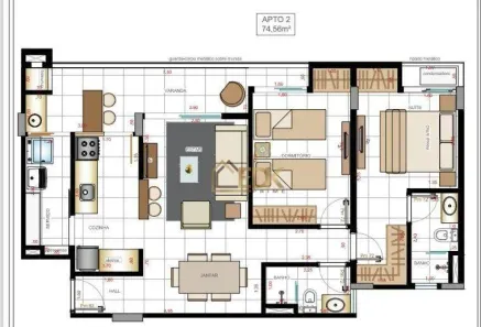 Apartamento com 2 Quartos à venda, 74m² no Loteamento Residencial e Comercial Bosque Flamboyant, Taubaté