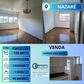 Apartamento com 3 Quartos à venda, 131m² no Nazaré, Salvador