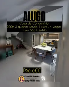 Casa de Condomínio com 3 Quartos para alugar, 200m² no Turu, São Luís