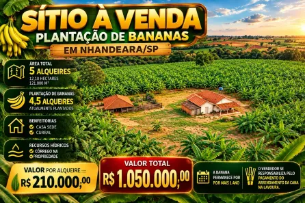Fazenda/Sítio com 3 Quartos à venda, 121000m² no Centro, Nhandeara