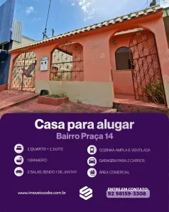 Casa com 2 Quartos para alugar, 319m² no Centro, Manaus