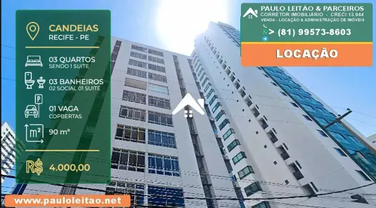 Apartamento com 3 Quartos para alugar, 120m² no Candeias, Jaboatão dos Guararapes