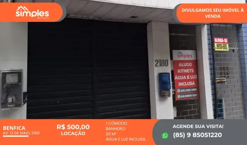 Kitnet para alugar, 20m² no Benfica, Fortaleza