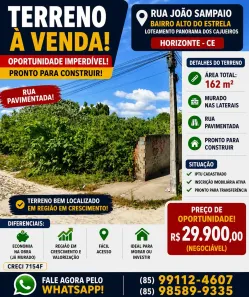 Lote/Terreno à venda, 150m² no Alto da Estrela, Horizonte