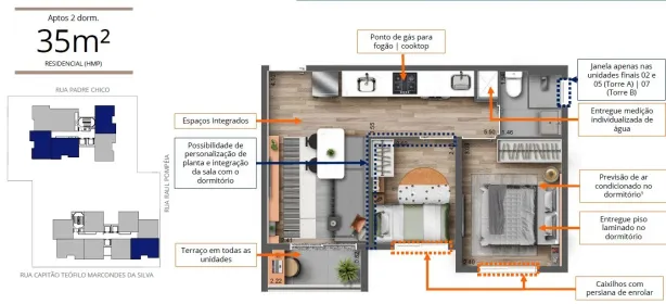 Apartamento com 2 Quartos à venda, 35m² no Perdizes, São Paulo