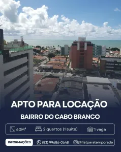 Apartamento com 2 Quartos para alugar, 60m² no Cabo Branco, João Pessoa