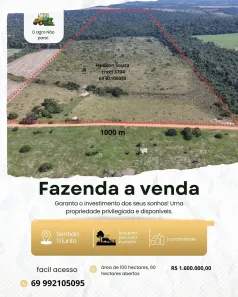 Fazenda/Sítio com 2 Quartos à venda, 10000000m² no Novo Horizonte, Porto Velho