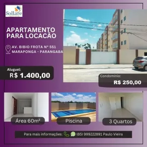 Apartamento com 3 Quartos para alugar, 60m² no Parangaba, Fortaleza