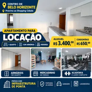 Apartamento com 1 Quarto para alugar, 45m² no Centro, Belo Horizonte